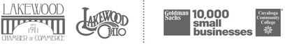 logos for Lakewood Chamber of Commerce, the City of Lakewood, and Goldman Sachs 10,000 Small Businesses